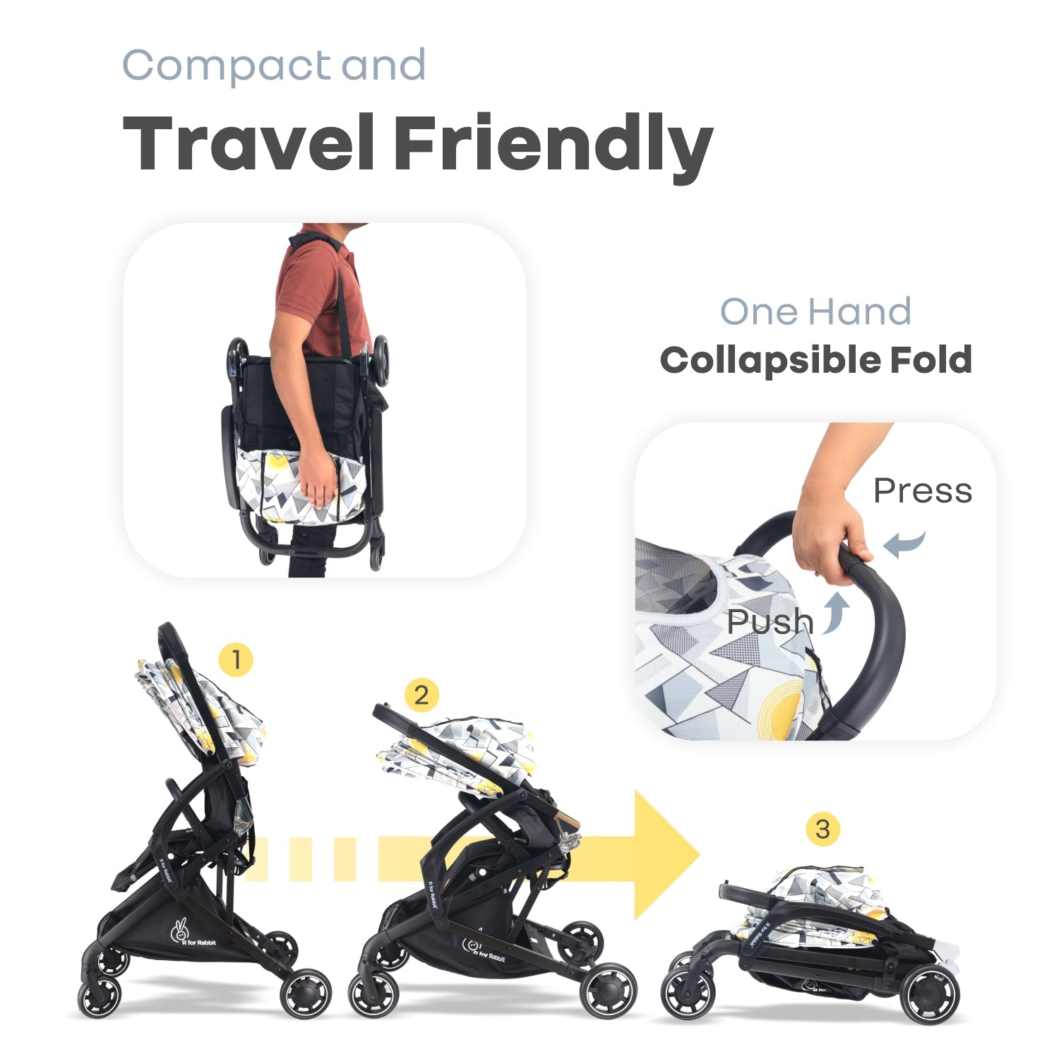 R for Rabbit Street Smart Aero - Black Multi - Baby Stroller & Prams