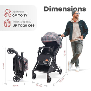 R for Rabbit Street Smart Aero - Grey Stripes - Baby Stroller & Prams