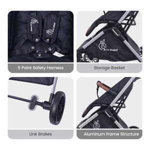 R for Rabbit Street Smart - Pure Black - Baby Stroller & Prams
