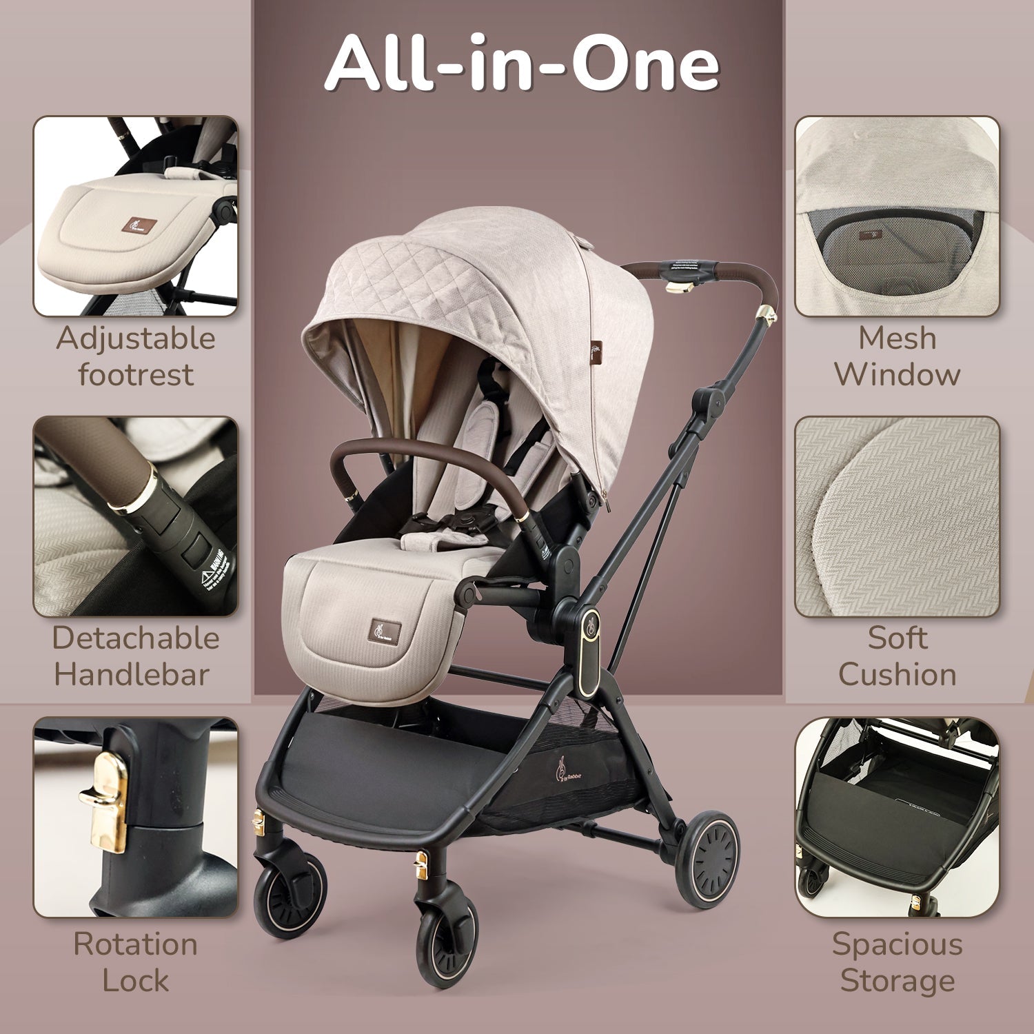 R for Rabbit Street Smart Regal – Reversible Stroller with Auto Fold & 5 - Point Harness - STSRBE05