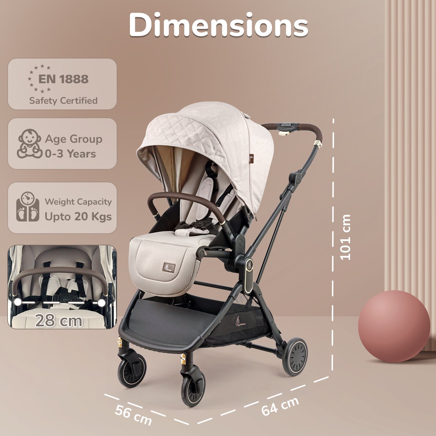 R for Rabbit Street Smart Regal – Reversible Stroller with Auto Fold & 5 - Point Harness - STSRBE05
