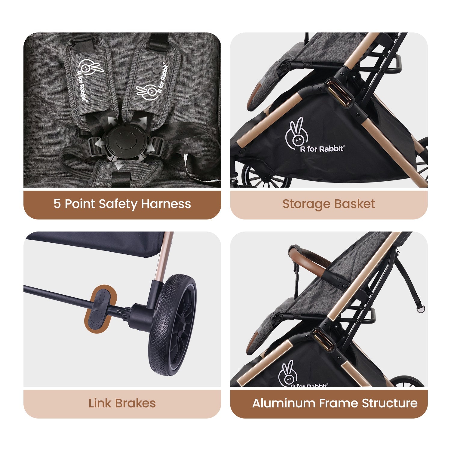 R for Rabbit Street Smart Stroller Ash Grey Baby Gear - Baby Stroller & Prams