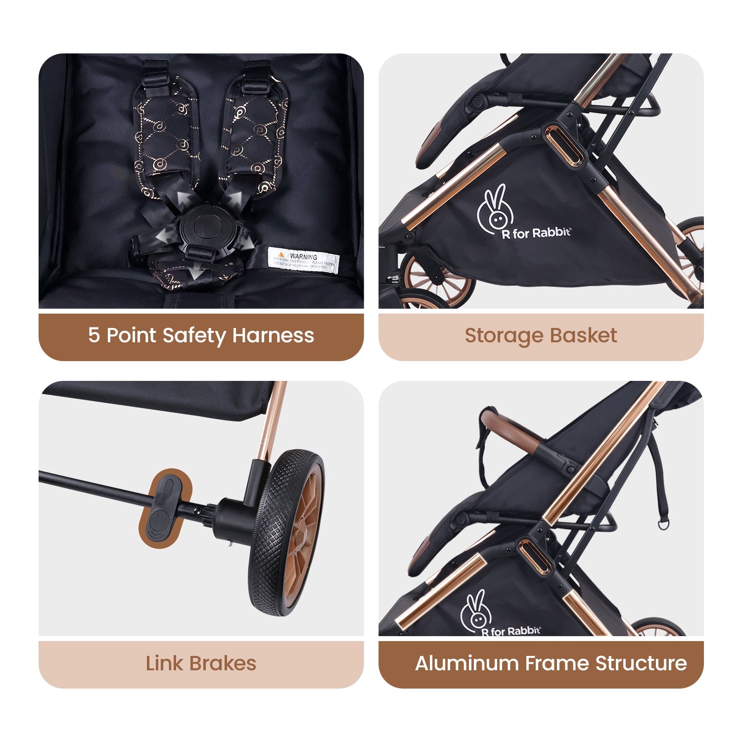 R for Rabbit Street Smart Stroller Gold Black Baby Gear - Baby Stroller & Prams