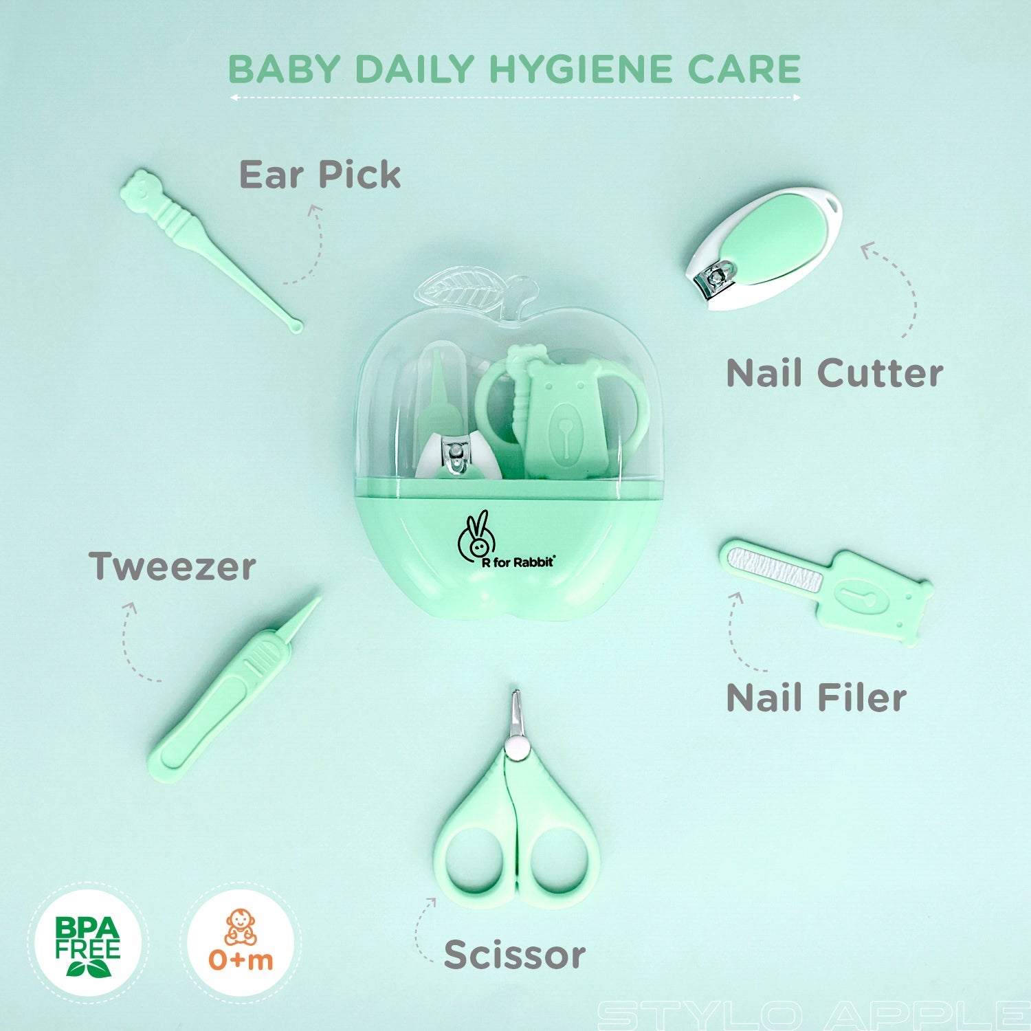 R for Rabbit Stylo Apple Baby Manicure Set - Green - Grooming