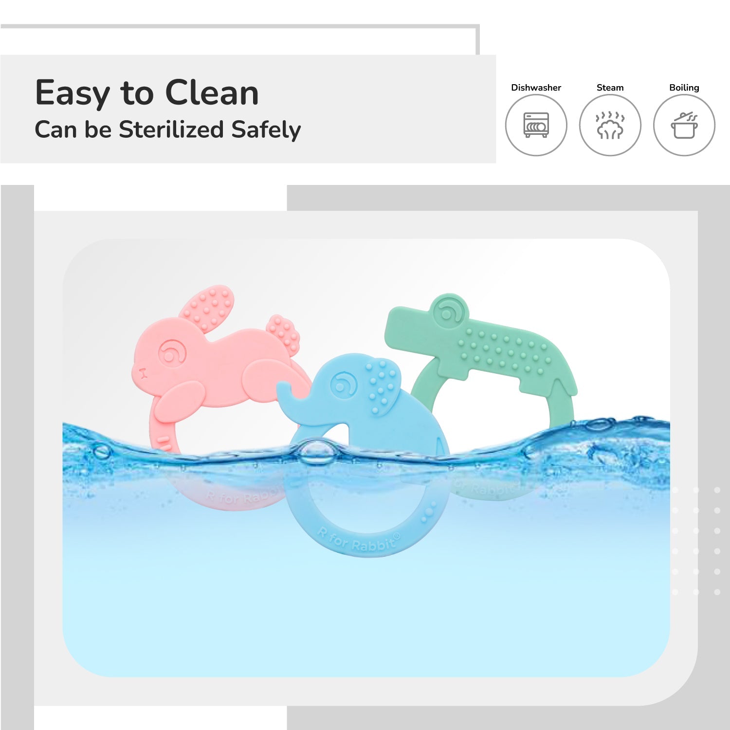 R for Rabbit Tiny Bites Zoobie Teethers (Pack of 3) - Green - Pink - Blue Teether