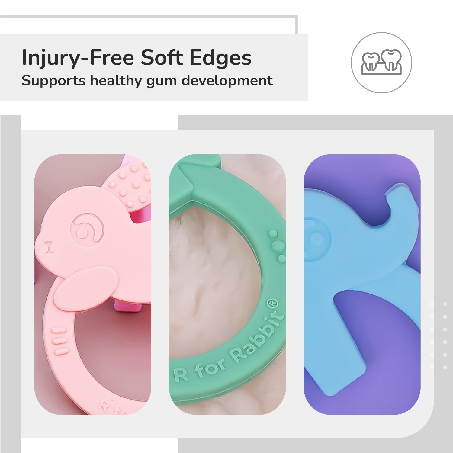 R for Rabbit Tiny Bites Zoobie Teethers (Pack of 3) - Green - Pink - Blue Teether