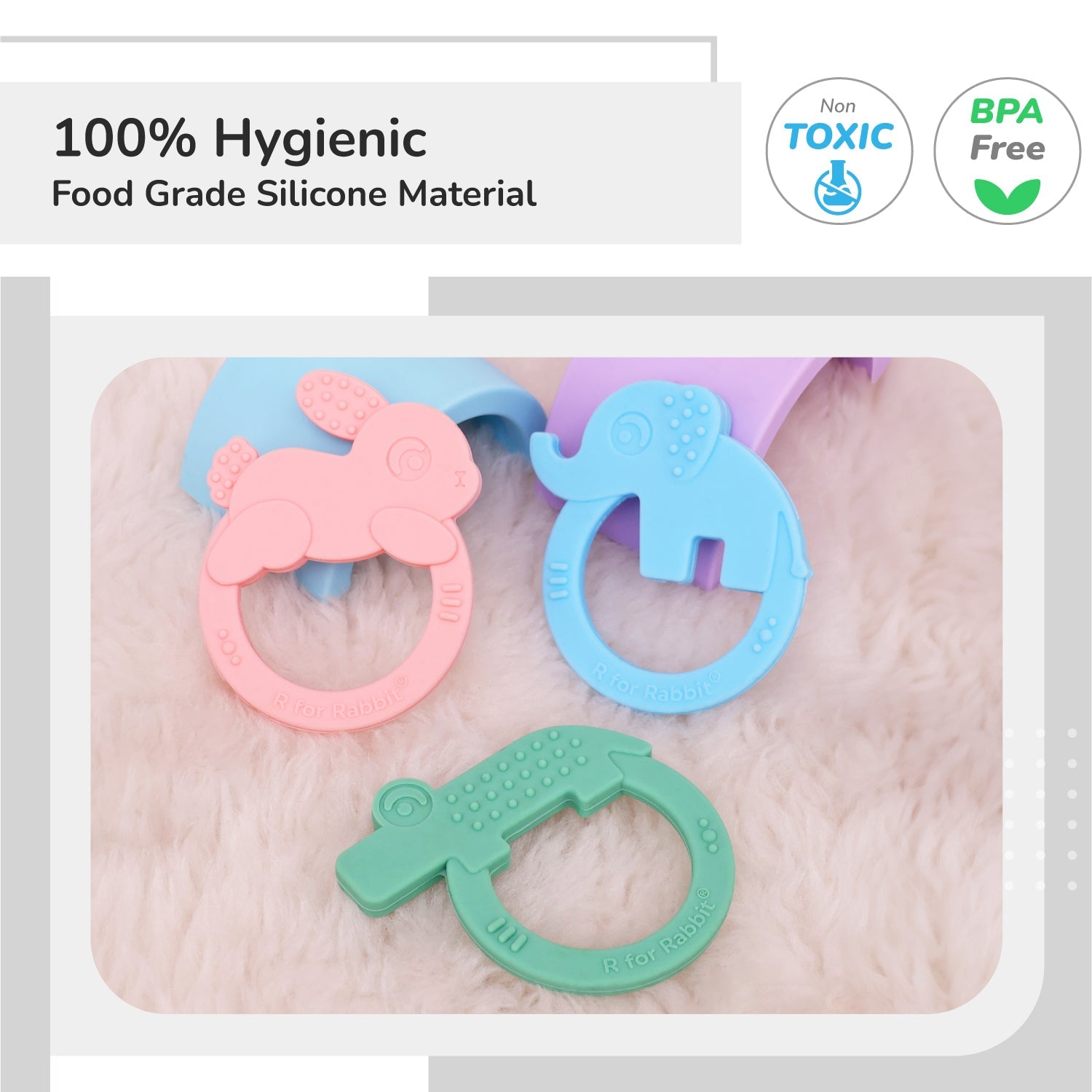 R for Rabbit Tiny Bites Zoobie Teethers (Pack of 3) - Green - Pink - Blue Teether