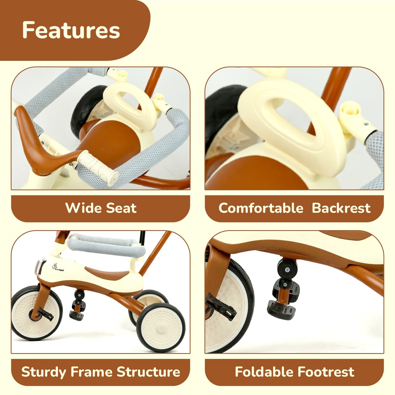 R for Rabbit Tiny Toes Karizma Tricycle Cream Brown Ride ons and Toys - Tricycle