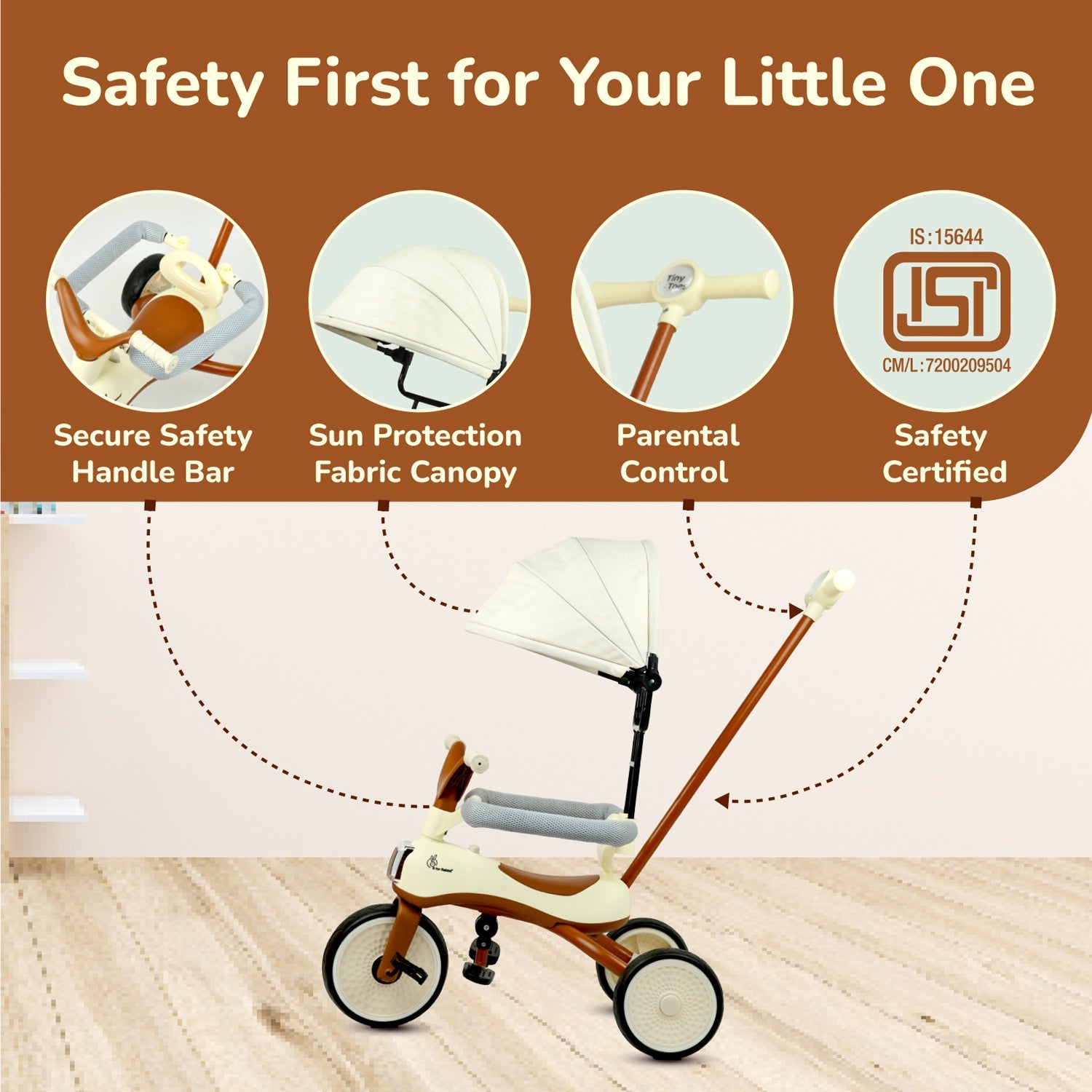 R for Rabbit Tiny Toes Karizma Tricycle Cream Brown Ride ons and Toys - Tricycle