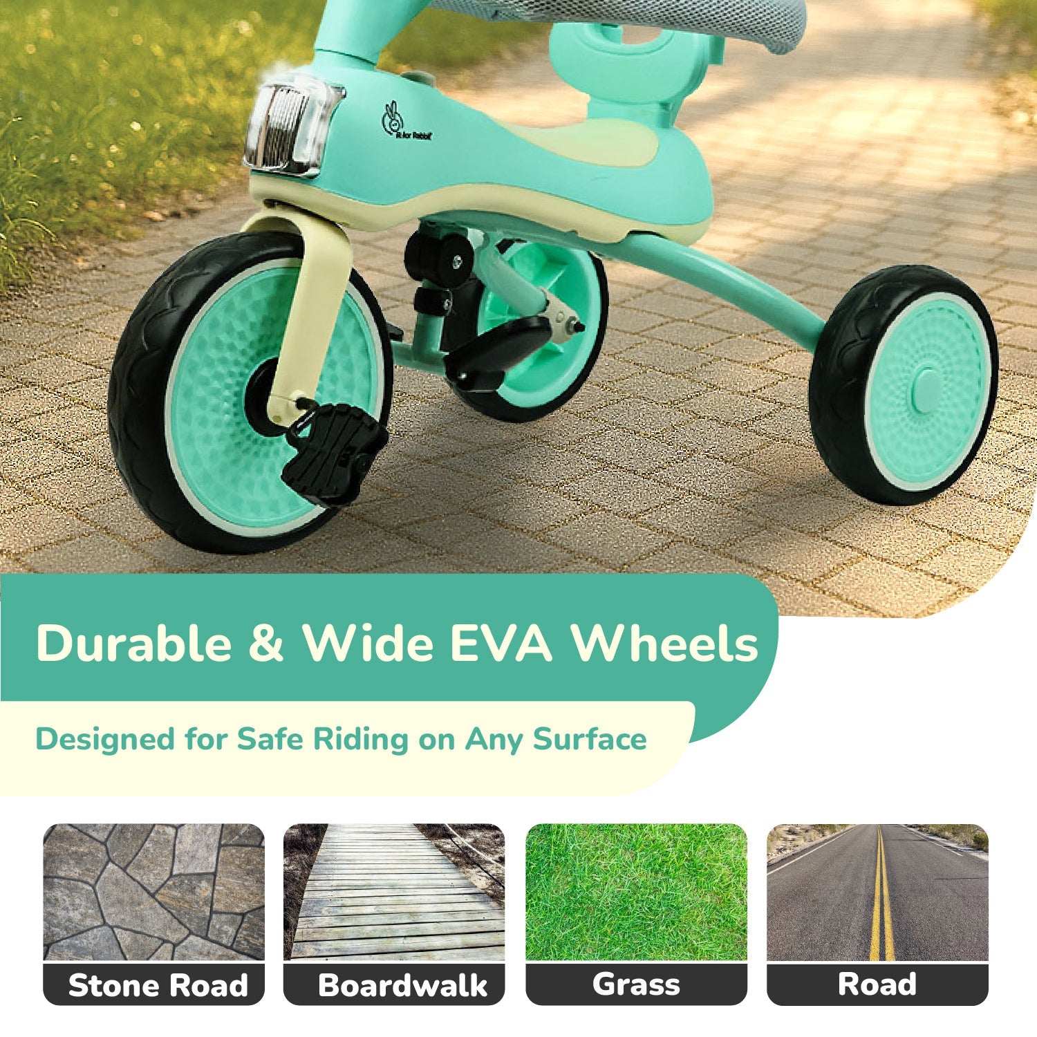 R for Rabbit Tiny Toes Karizma Tricycle Green Cream Ride ons and Toys - Tricycle