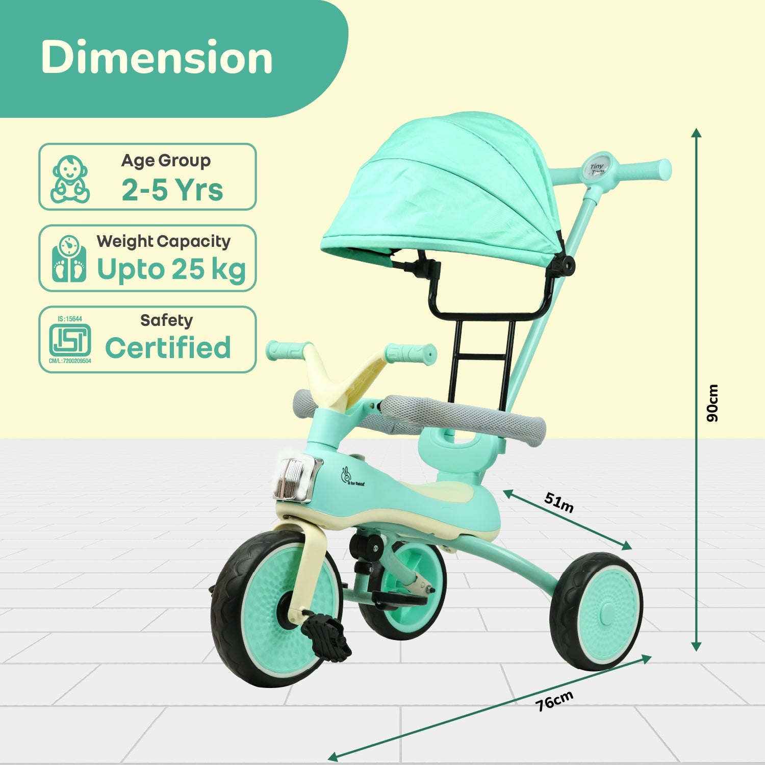 R for Rabbit Tiny Toes Karizma Tricycle Green Cream Ride ons and Toys - Tricycle