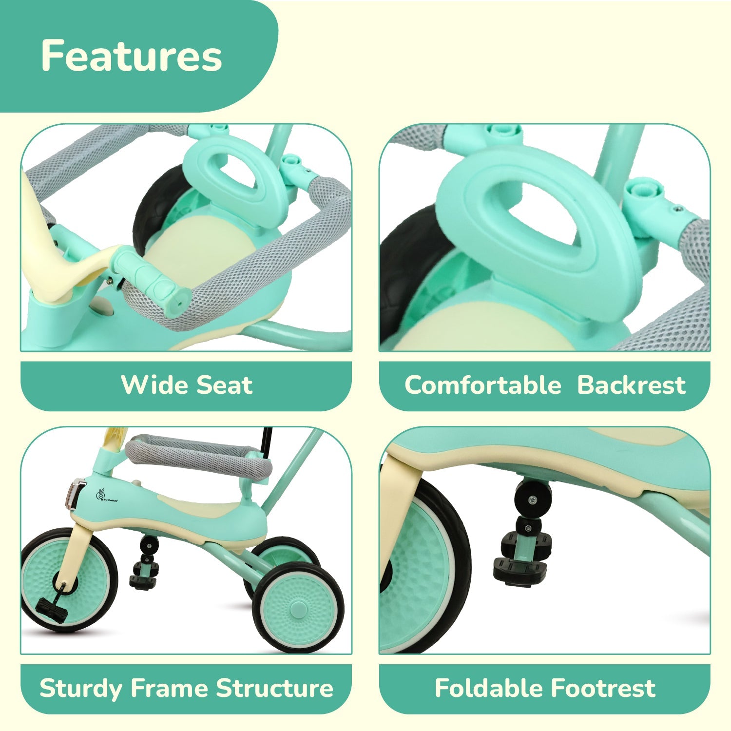 R for Rabbit Tiny Toes Karizma Tricycle Green Cream Ride ons and Toys - Tricycle