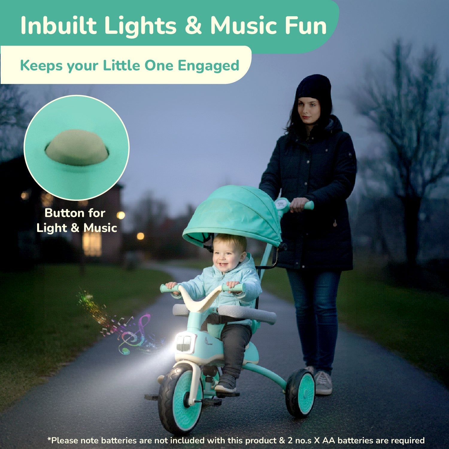 R for Rabbit Tiny Toes Karizma Tricycle Green Cream Ride ons and Toys - Tricycle