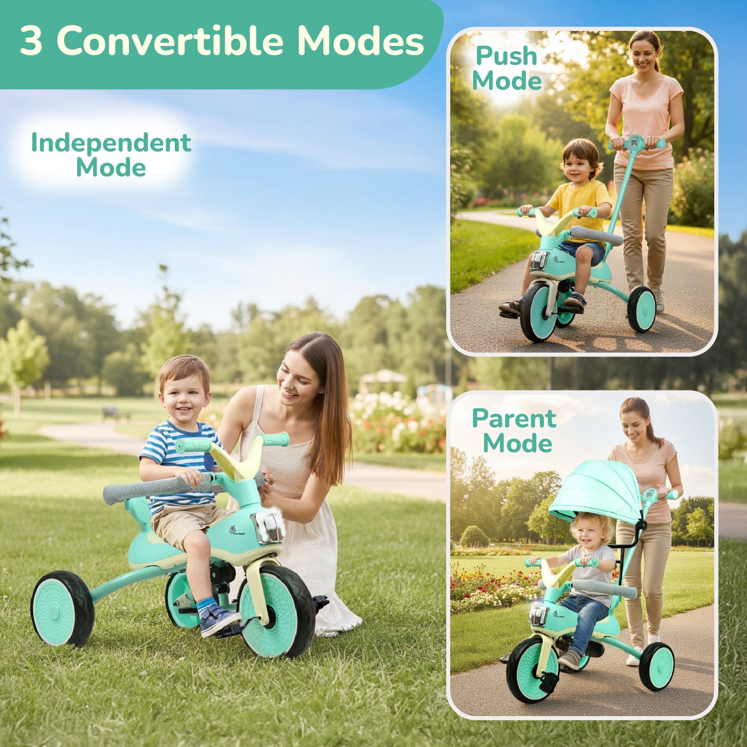 R for Rabbit Tiny Toes Karizma Tricycle Green Cream Ride ons and Toys - Tricycle