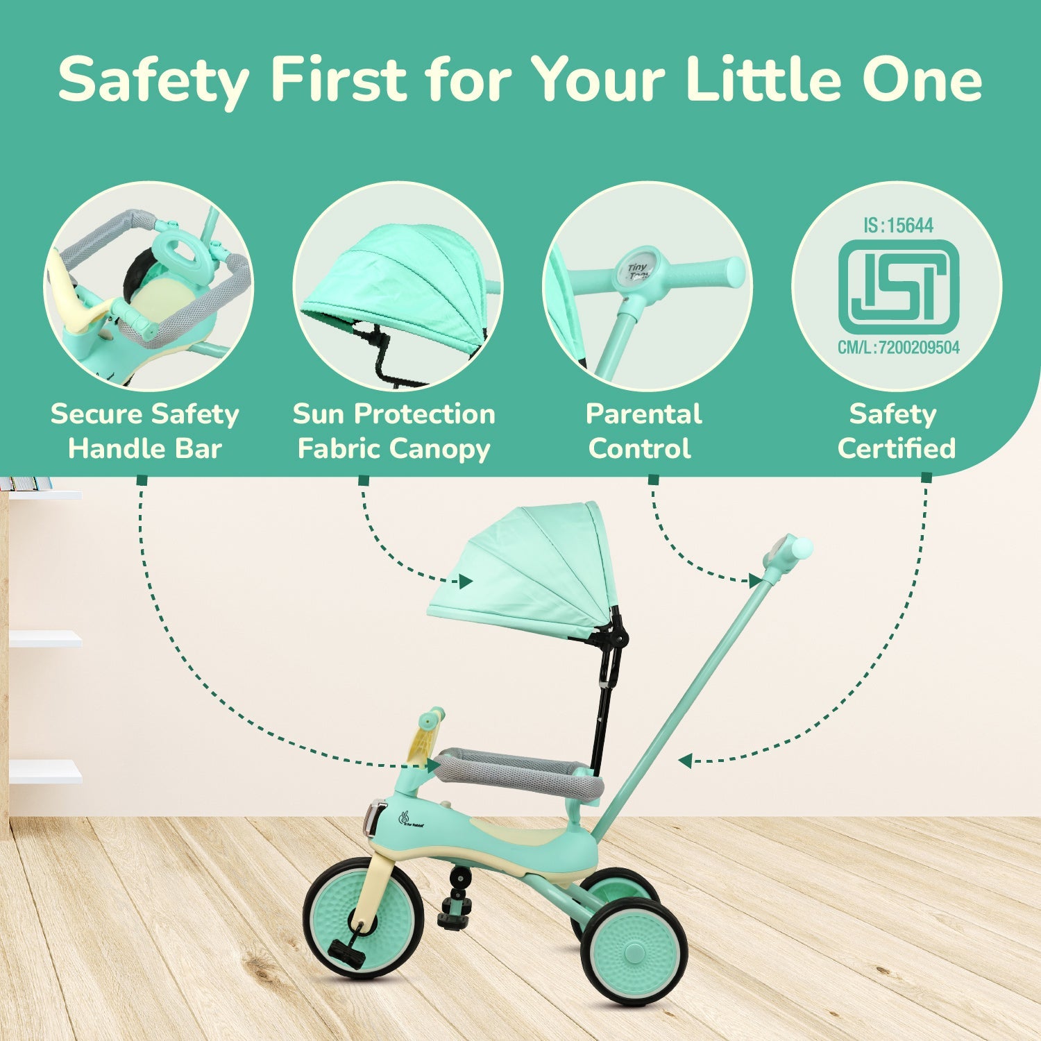 R for Rabbit Tiny Toes Karizma Tricycle Green Cream Ride ons and Toys - Tricycle