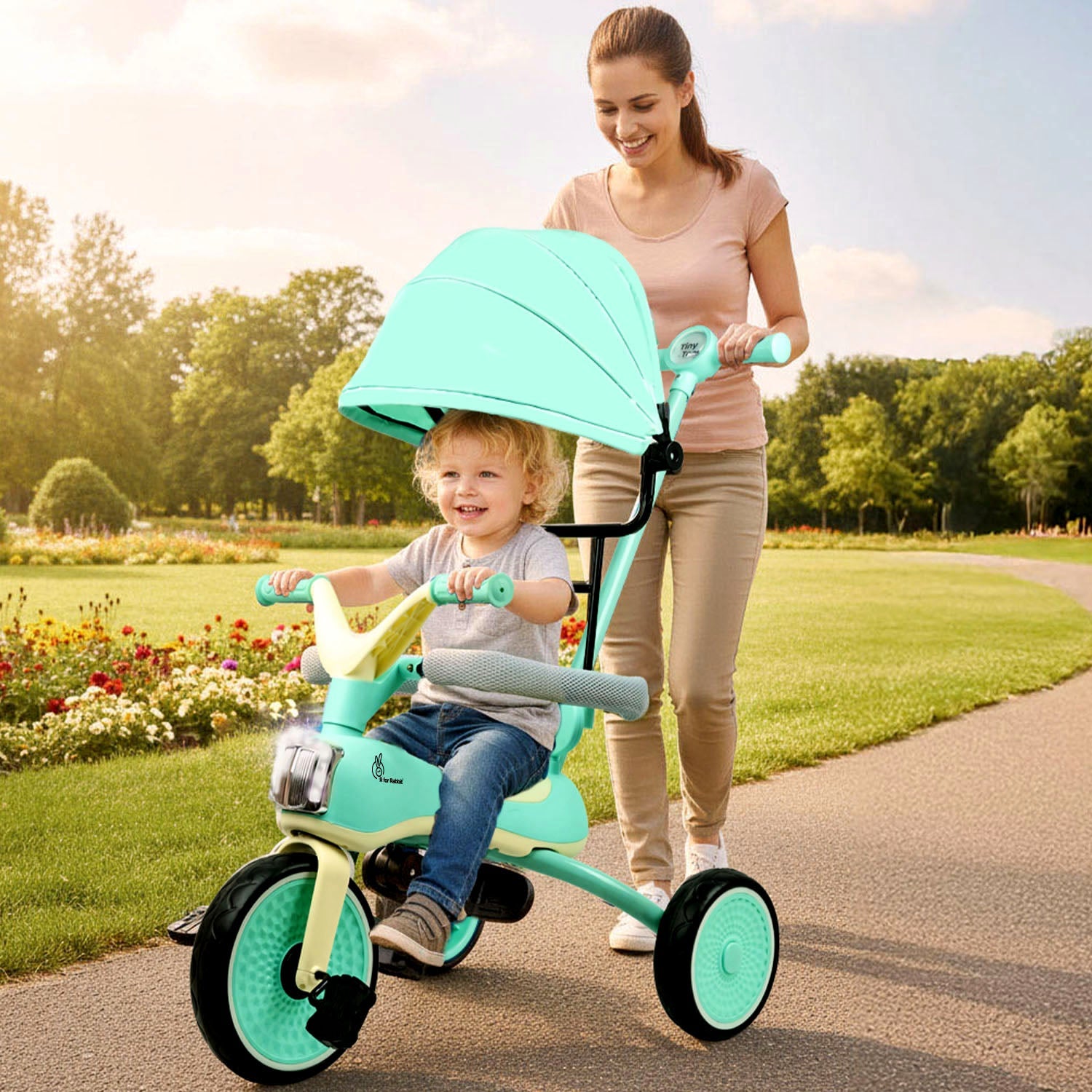 R for Rabbit Tiny Toes Karizma Tricycle Green Cream Ride ons and Toys - Tricycle