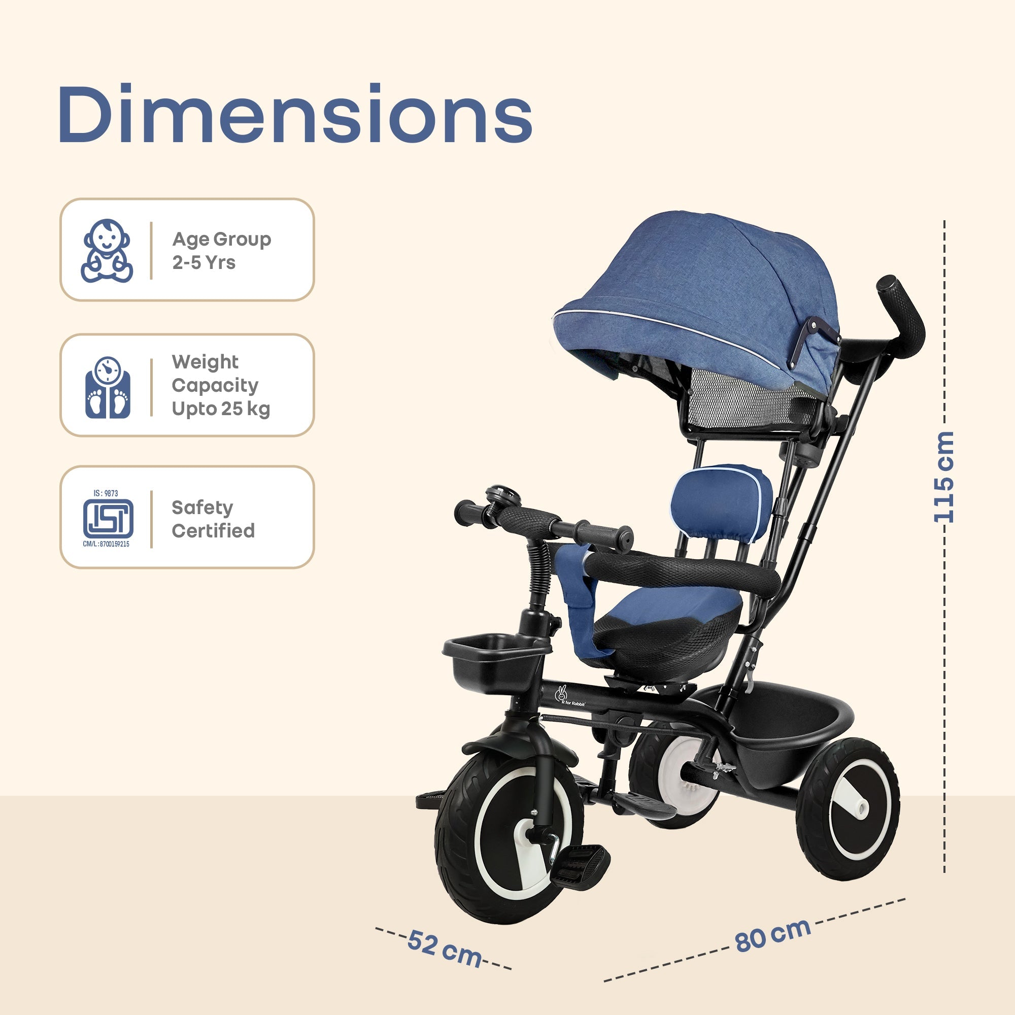 R for Rabbit Tiny Toes R40 Plus Baby Tricycle with Canopy & Parent Handle - Tricycle