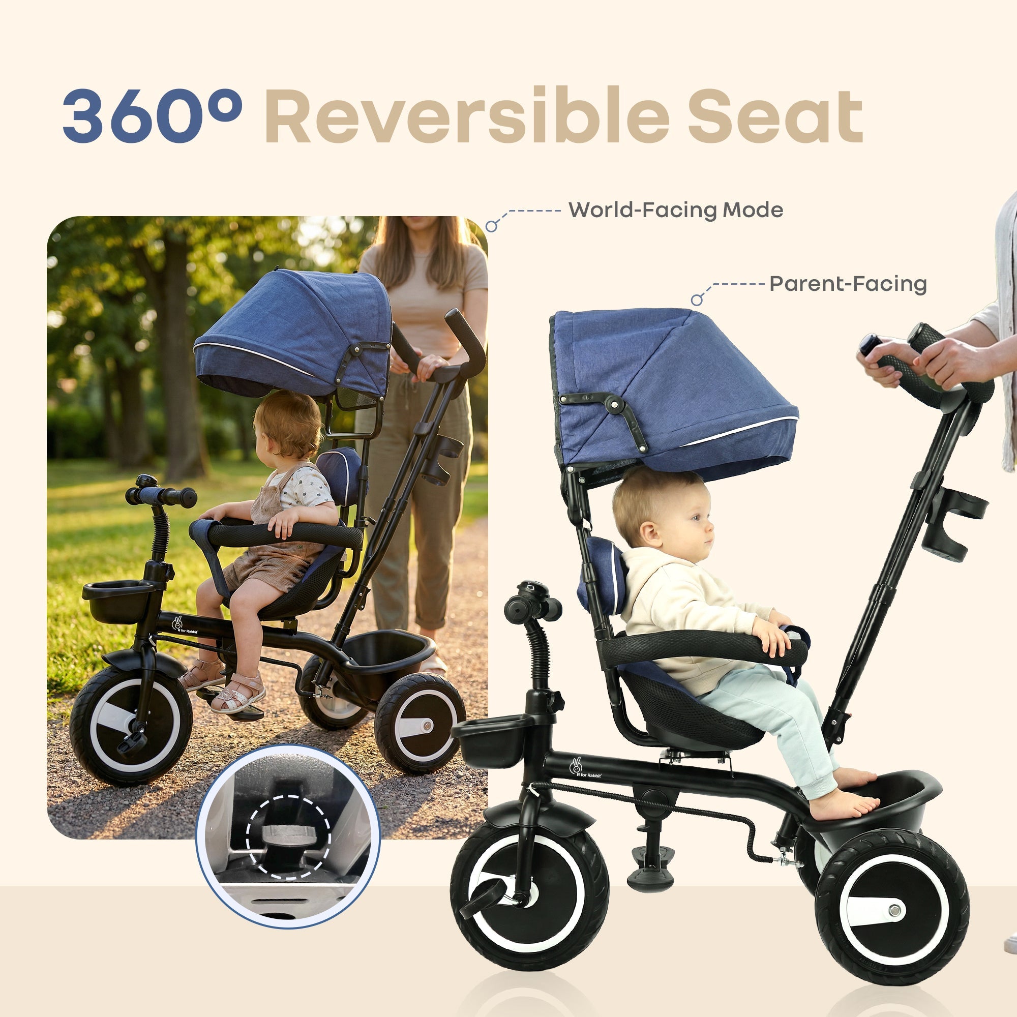 R for Rabbit Tiny Toes R40 Plus Baby Tricycle with Canopy & Parent Handle - Tricycle