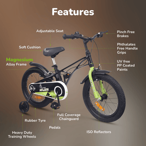 R for Rabbit Tiny Toes Ryder - 14Inch Bicycle Black Green Ride ons and Toys - Bicycle