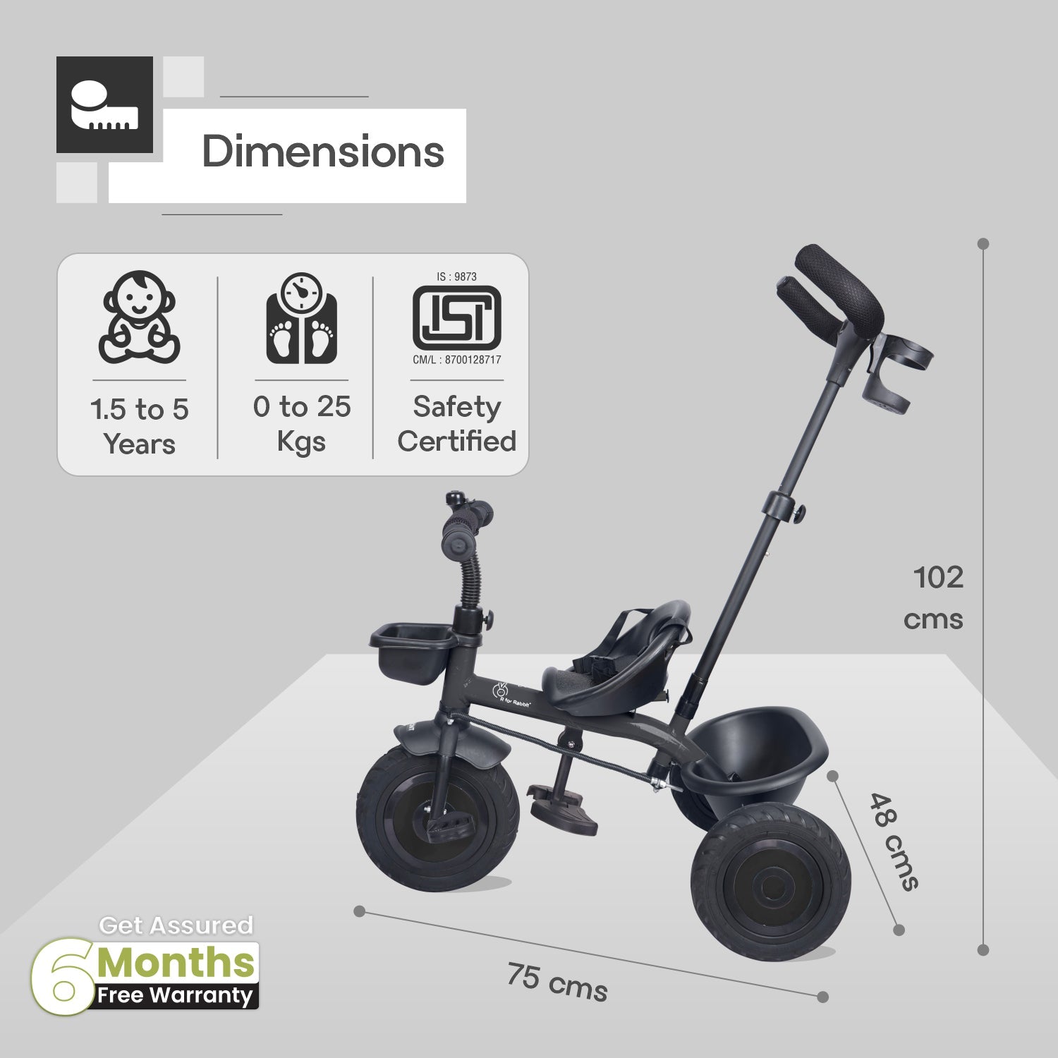 R for Rabbit Tiny Toes T20 Plus - Black - Tricycle