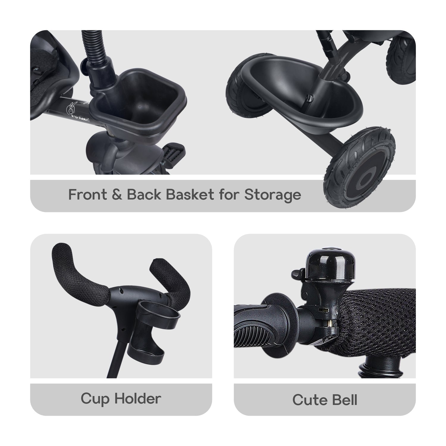 R for Rabbit Tiny Toes T20 Plus - Black - Tricycle