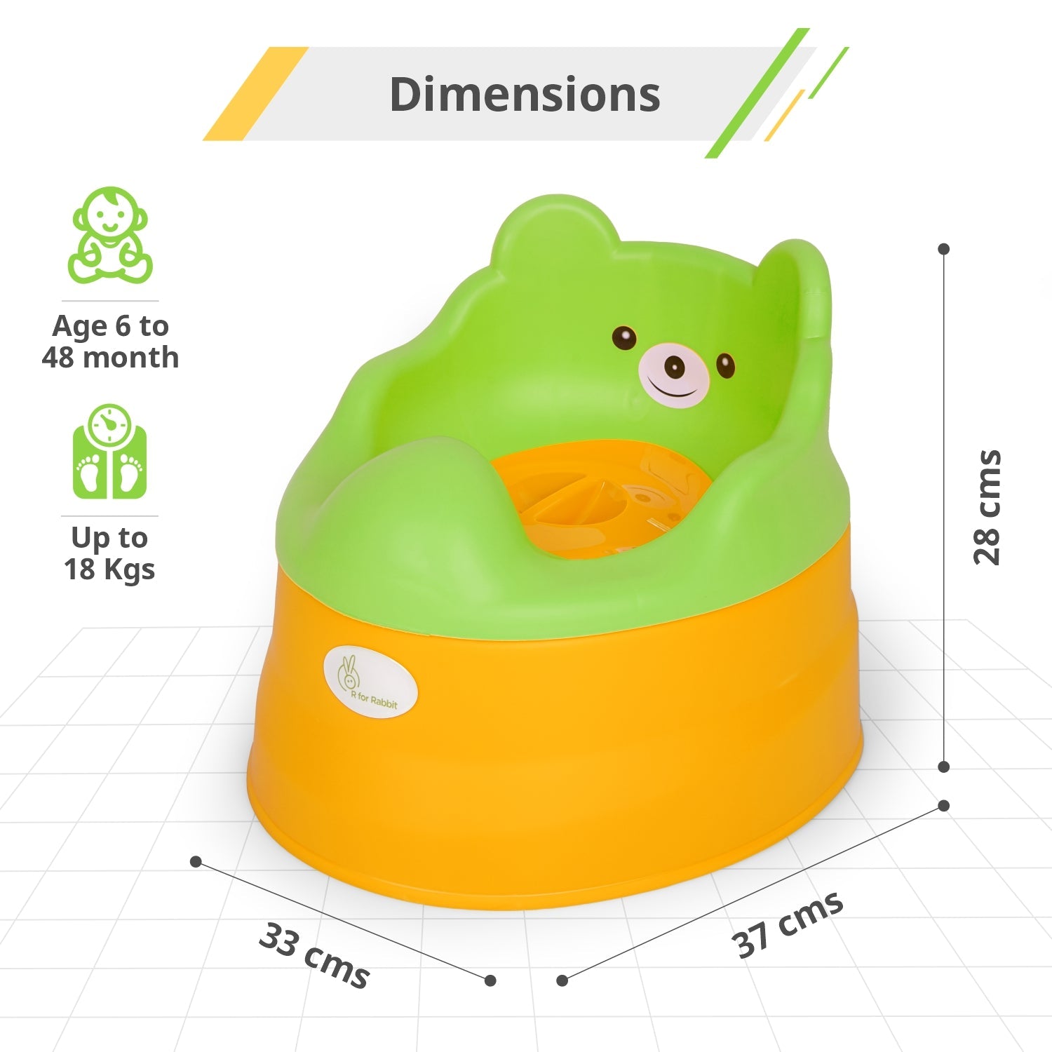 R for Rabbit Tiny Tots Potty Seat - Green Yellow - PSTTGY1