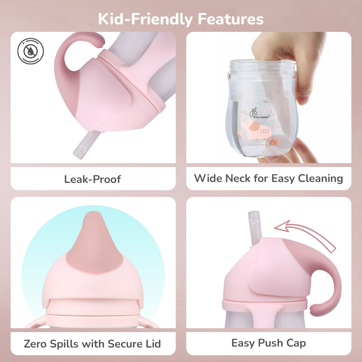 R for Rabbit Trunky Straw Sipper Peach Pink Feeding Nursing and Nursery - Sippers