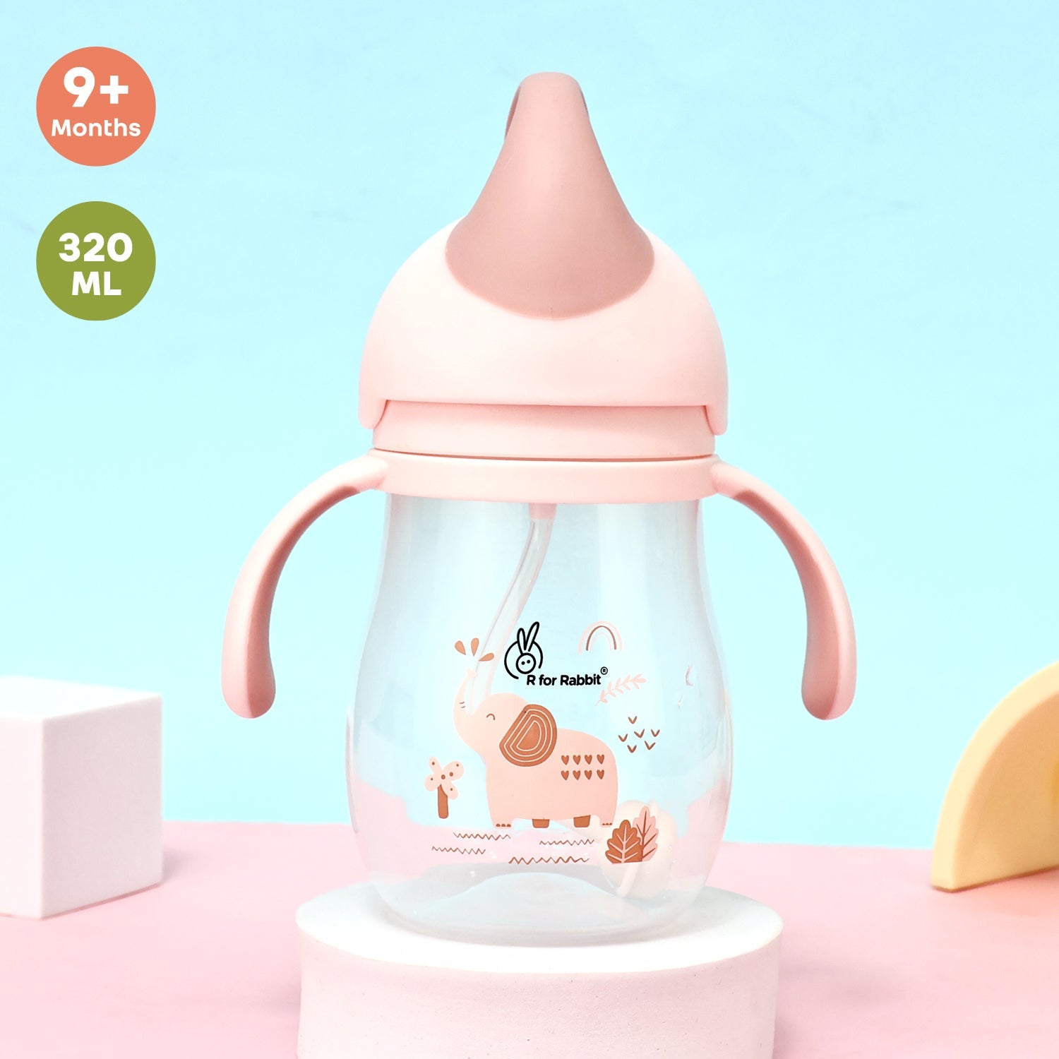 R for Rabbit Trunky Straw Sipper Peach Pink Feeding Nursing and Nursery - Sippers