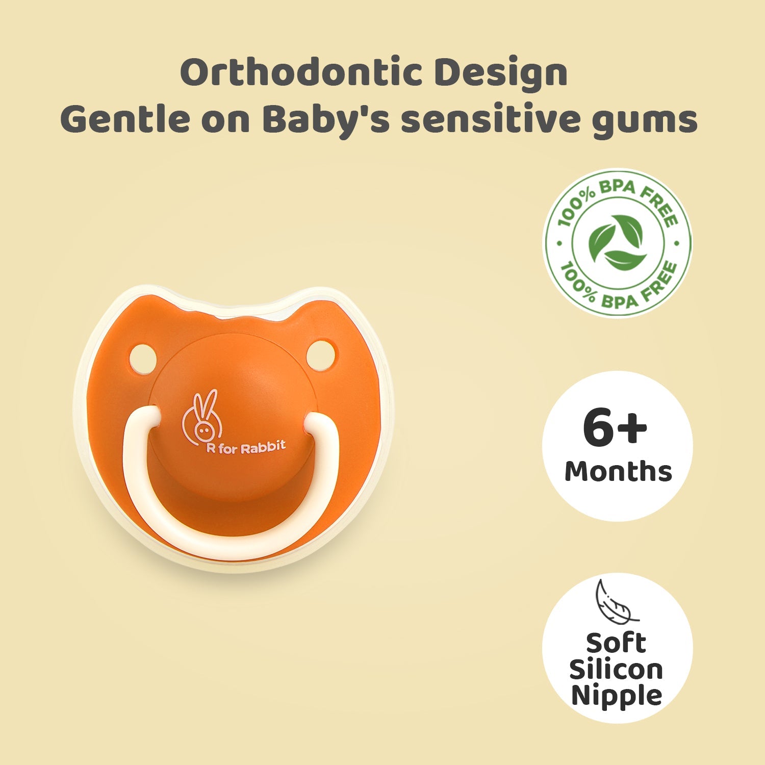 R for Rabbit Tusky Size - L - Orange - Pacifiers