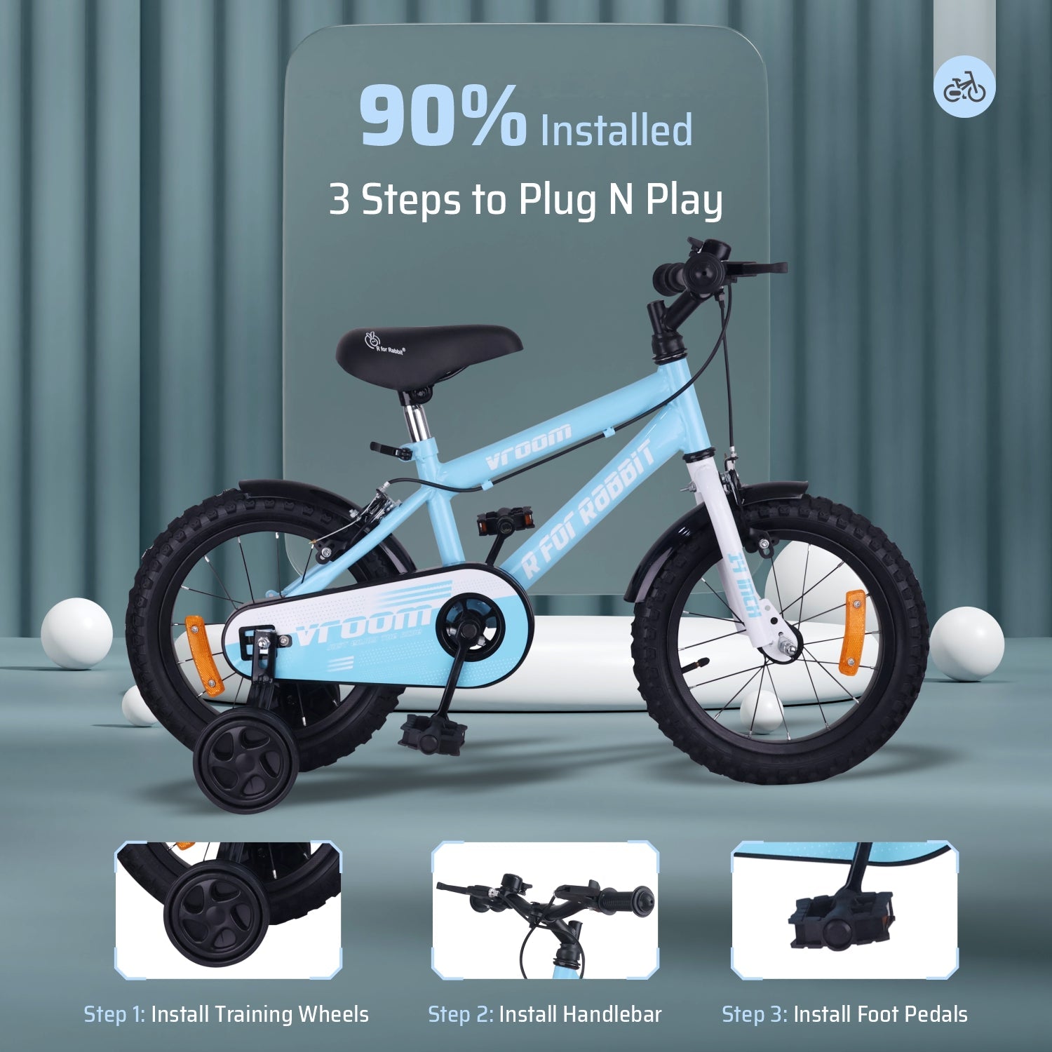 R for Rabbit Vroom Bicycle Lake Blue - 14Inch - BLVRLB14