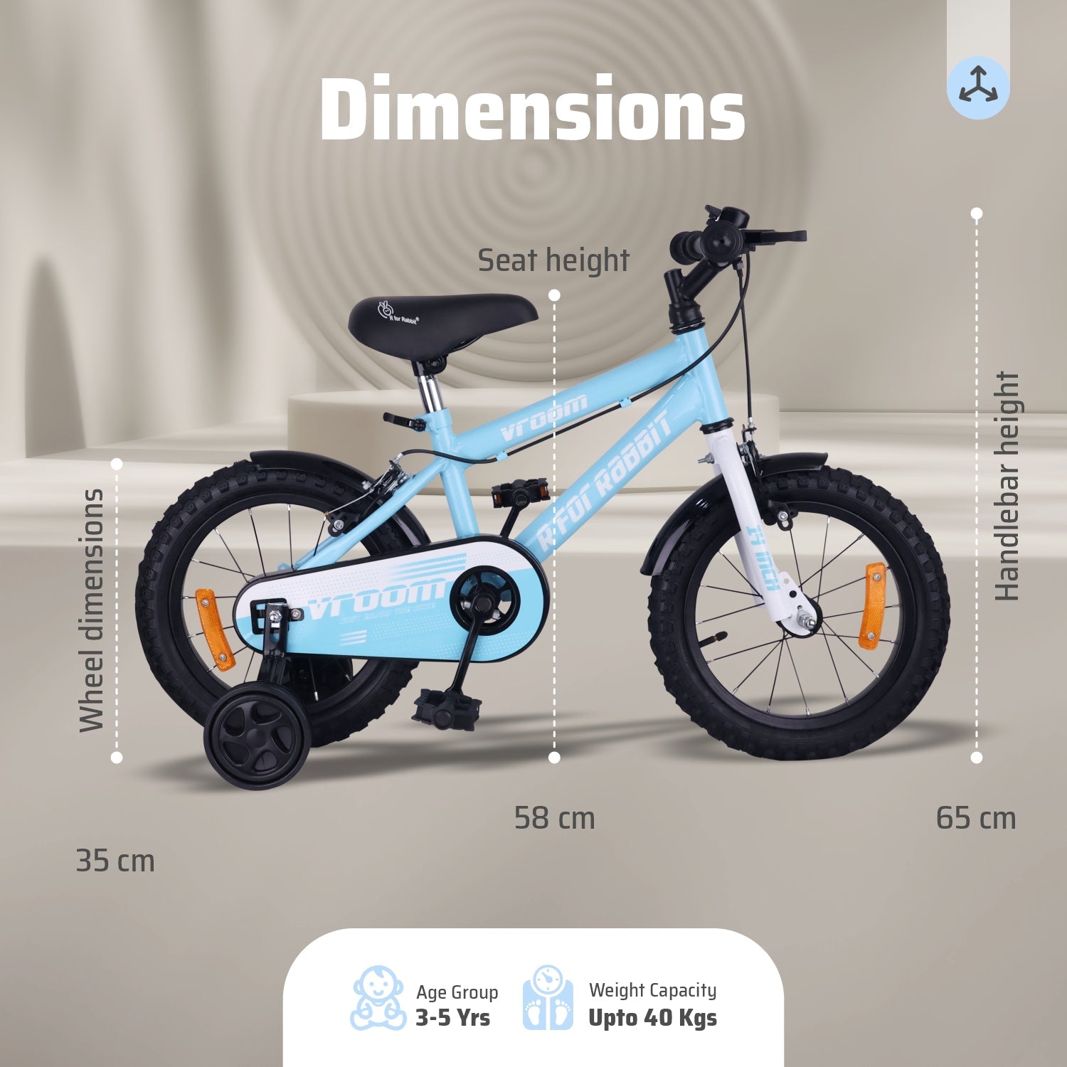 R for Rabbit Vroom Bicycle Lake Blue - 14Inch - BLVRLB14