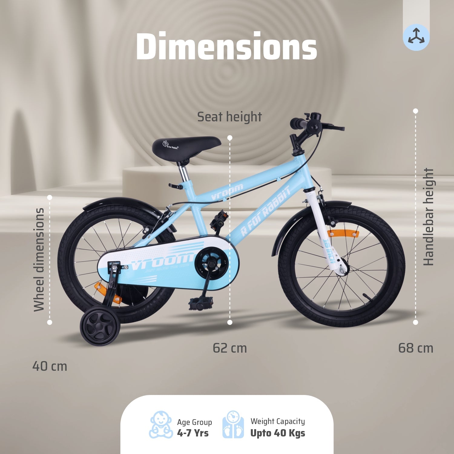 R for Rabbit Vroom Bicycle Lake Blue - 16Inch - BLVRLB16