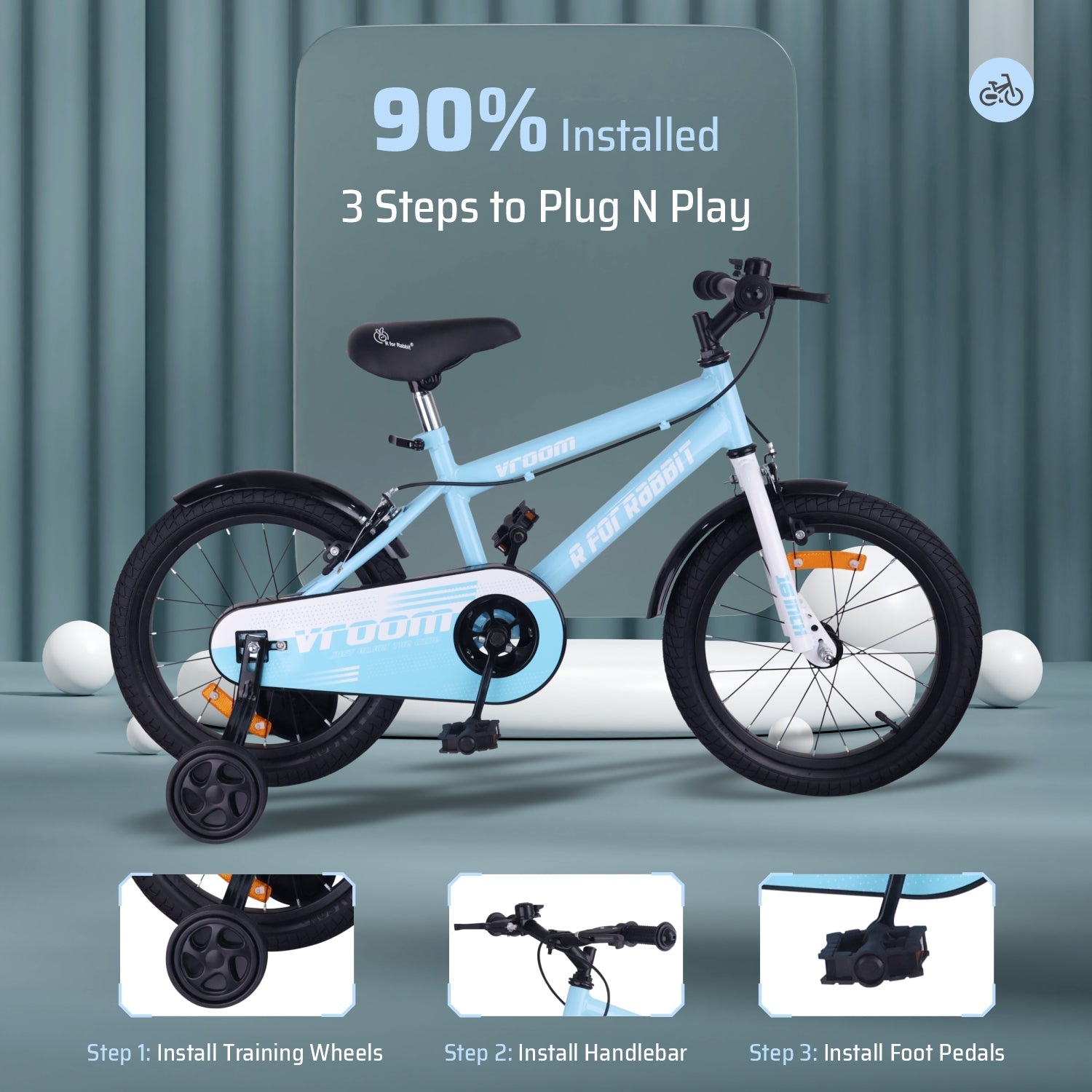 R for Rabbit Vroom Bicycle Lake Blue - 16Inch - BLVRLB16