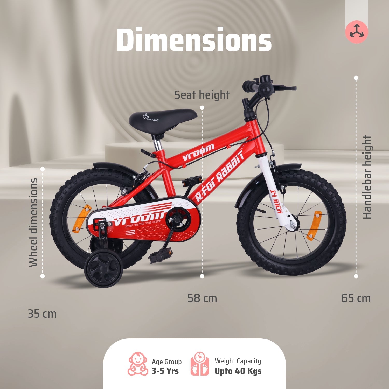 R for Rabbit Vroom Bicycle Red - 14Inch - BLVRRD14