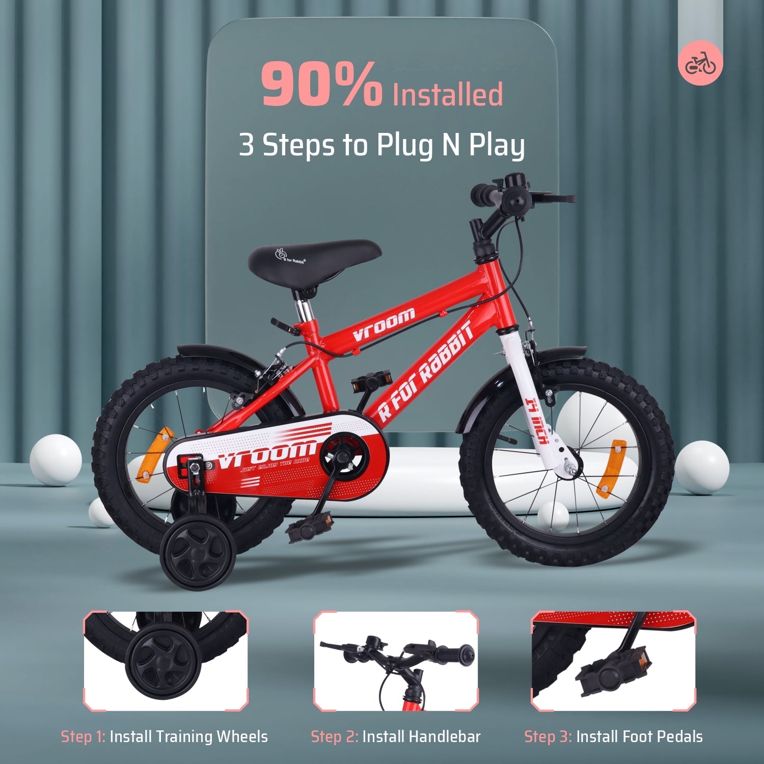 R for Rabbit Vroom Bicycle Red - 14Inch - BLVRRD14