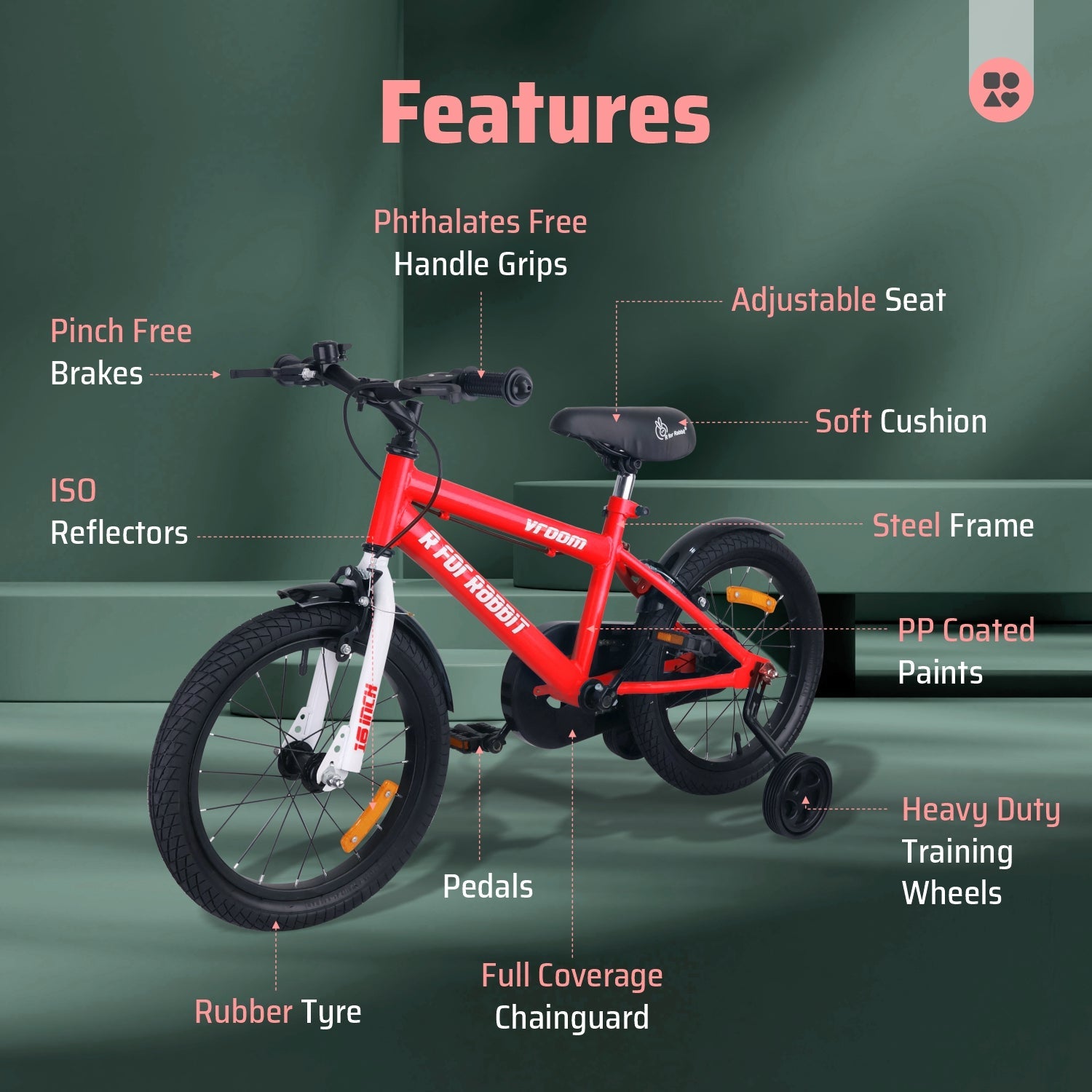 R for Rabbit Vroom Bicycle Red - 16Inch - BLVRRD16