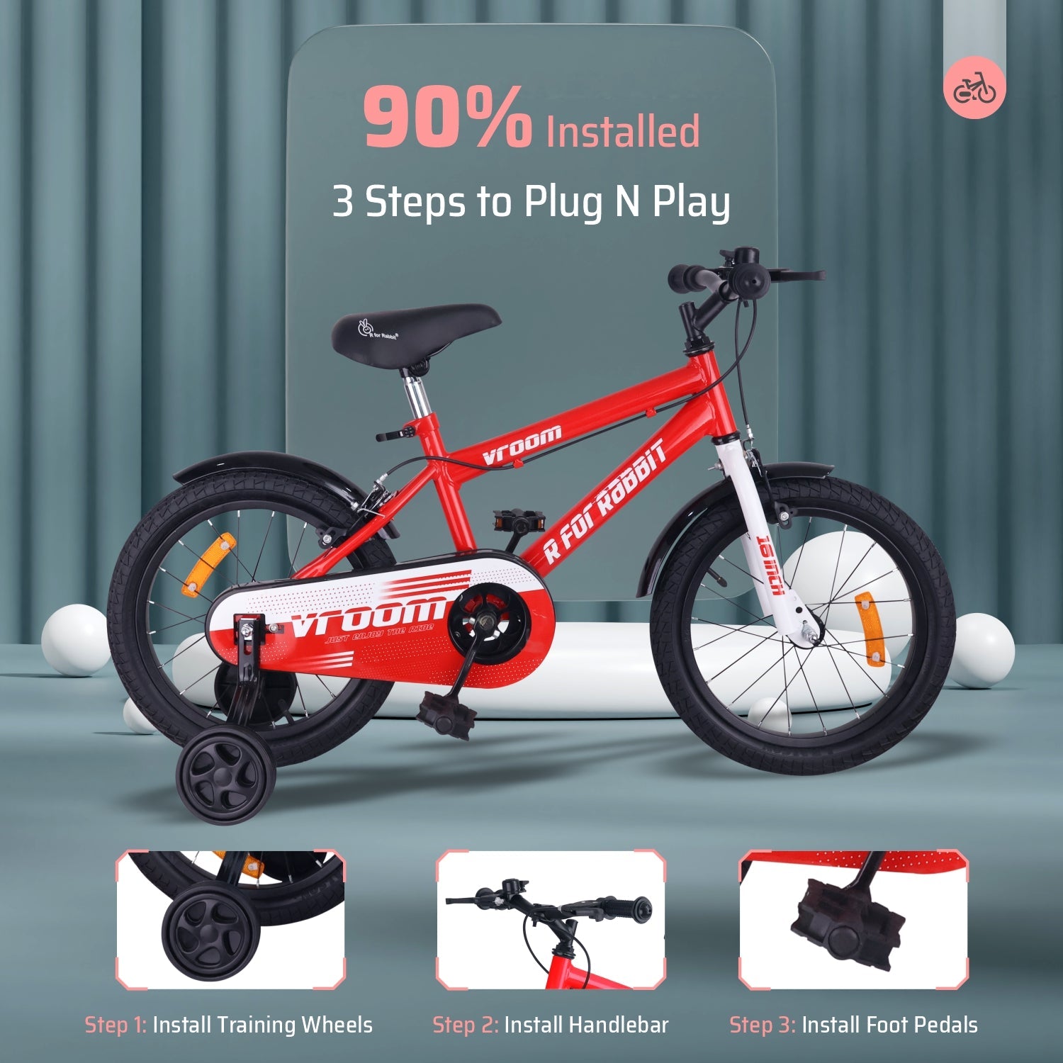 R for Rabbit Vroom Bicycle Red - 16Inch - BLVRRD16