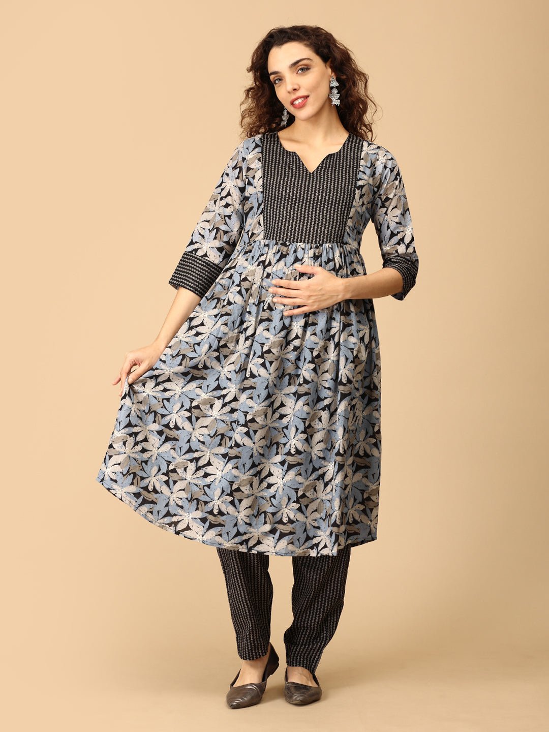Raag Ranjani Maternity and Nursing Kurta Set With Dupatta - MEW - SK - RAGRN - S
