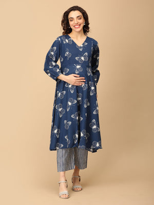 Raatrani Neel Maternity and Nursing Kurta Set - MEW - SK - RATNL - S