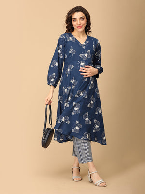 Raatrani Neel Maternity and Nursing Kurta Set - MEW - SK - RATNL - S