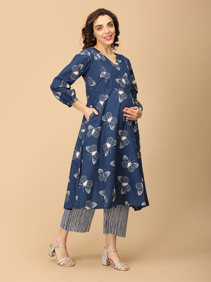 Raatrani Neel Maternity and Nursing Kurta Set - MEW - SK - RATNL - S