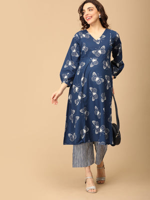 Raatrani Neel Maternity and Nursing Kurta Set - MEW - SK - RATNL - S