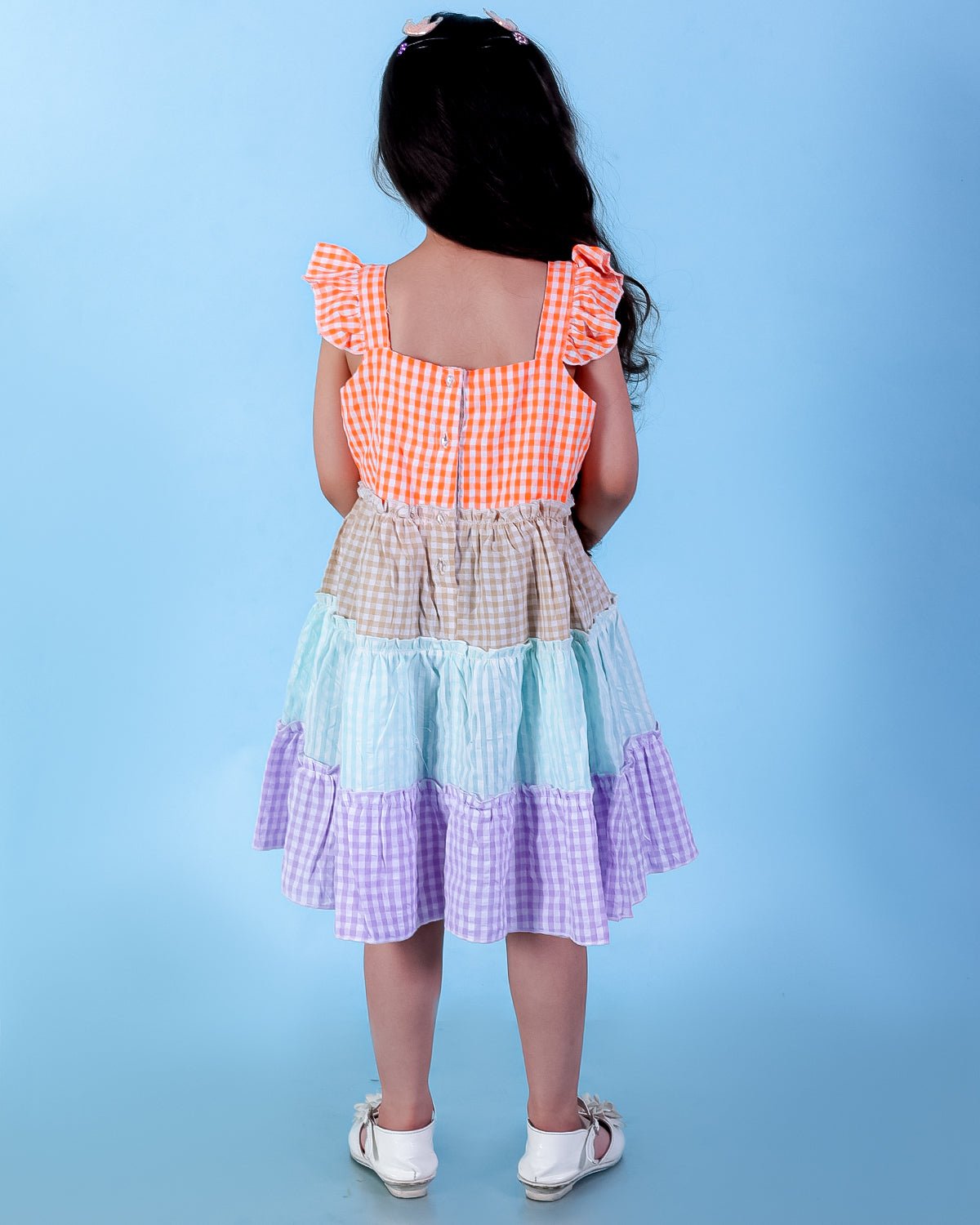 Rainbow Checkered Charm Girls Casual Dress