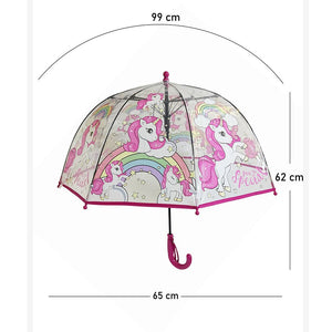 Rainbow Unicorn theme Dome style Transparent Umbrella for Kids, 1 - 5years - Monsoon Wear