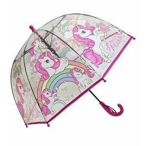 Rainbow Unicorn theme Dome style Transparent Umbrella for Kids, 1 - 5years - Monsoon Wear