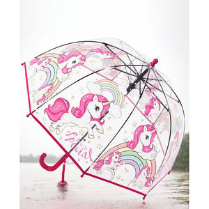 Rainbow Unicorn theme Dome style Transparent Umbrella for Kids, 1 - 5years - Monsoon Wear
