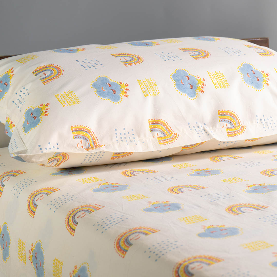 Gudgoodie Flat Crib Bedsheet- 100% Cotton Percale- Rainbow Dreams