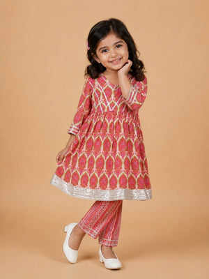 Rang Bagh Girls Anarkali Kurta Set - 0-6 Months Girls Ethnic Set