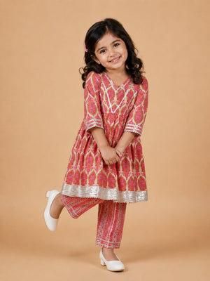 Rang Bagh Girls Anarkali Kurta Set - 0-6 Months Girls Ethnic Set