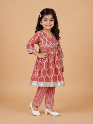 Rang Bagh Girls Anarkali Kurta Set - 0-6 Months Girls Ethnic Set